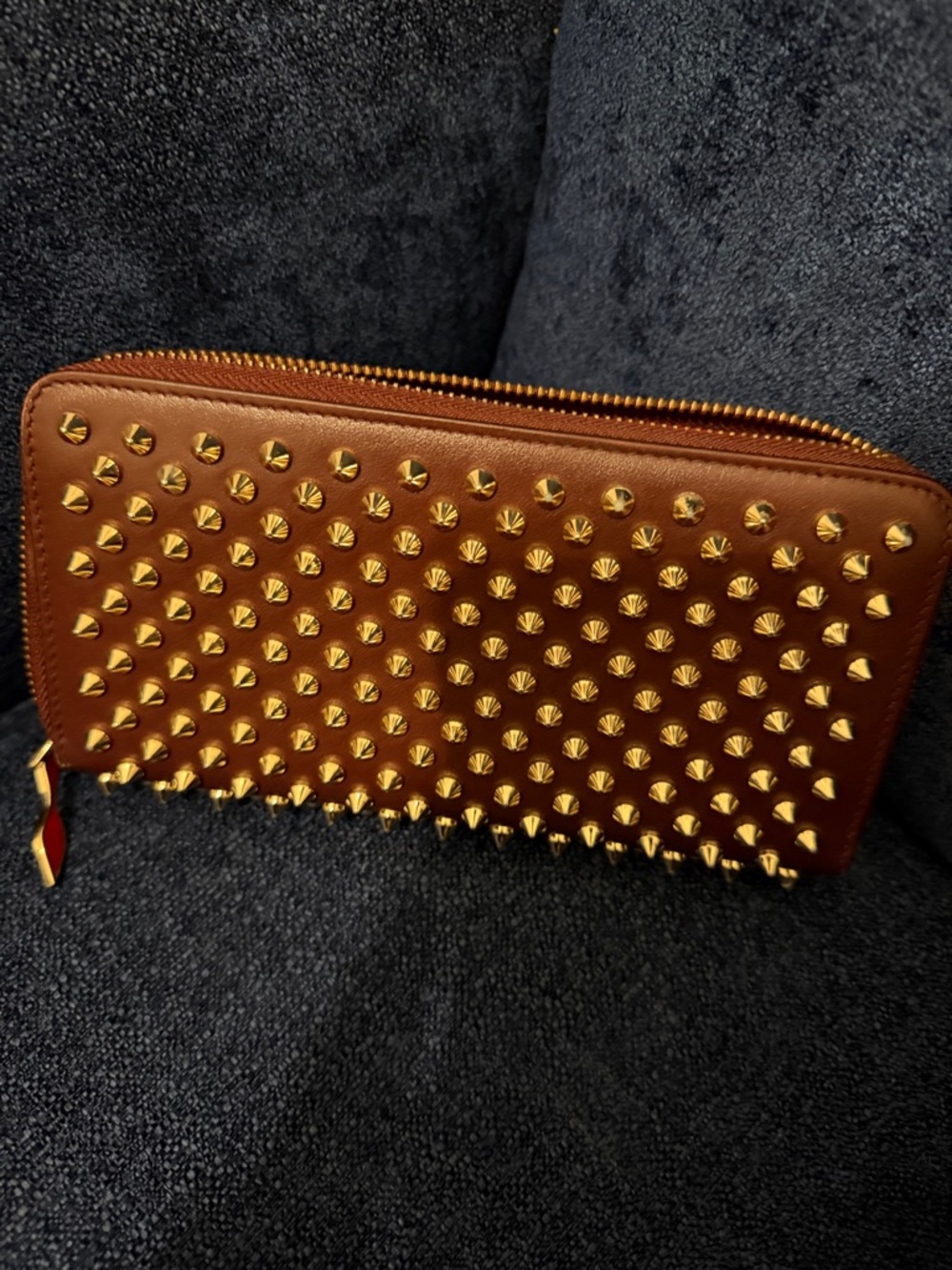 Christian Louboutin Chocolate Brown Studded Wallet Women.